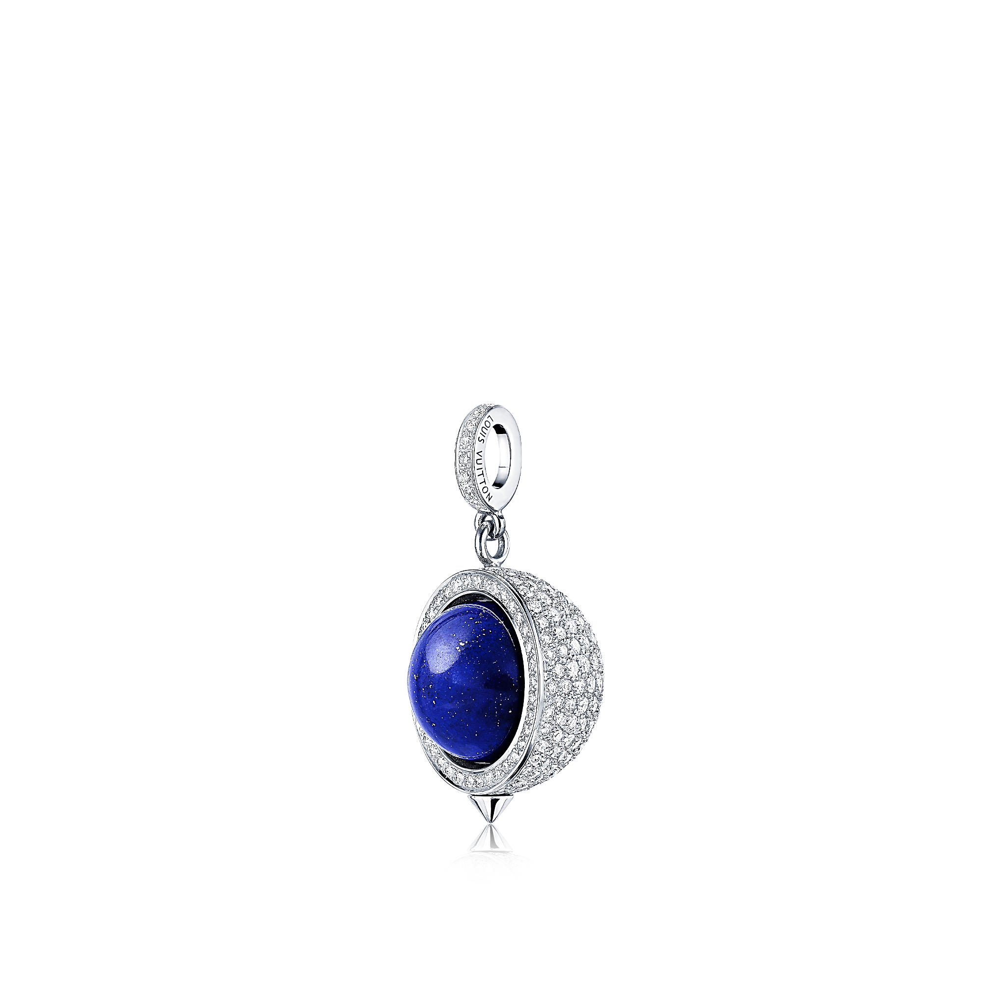 Moon pendant, white gold, diamonds and lapis lazuli lacquer