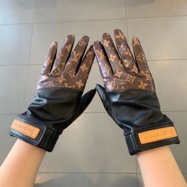 louis vuitton replica gloves black and brown leather